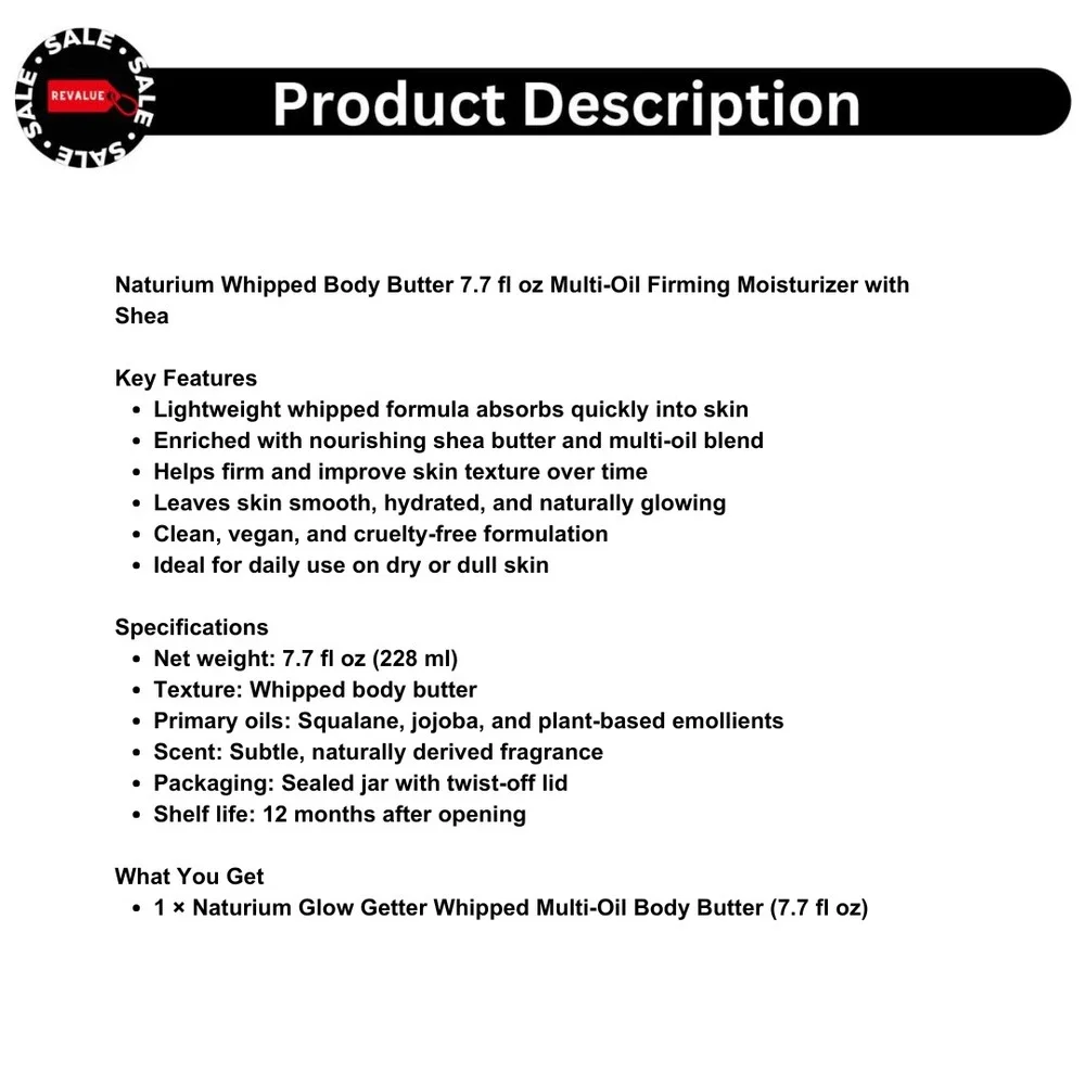 Naturium Whipped Body Butter 7.7 fl oz‎ Multi-Oil Firming Moisturizer with Shea